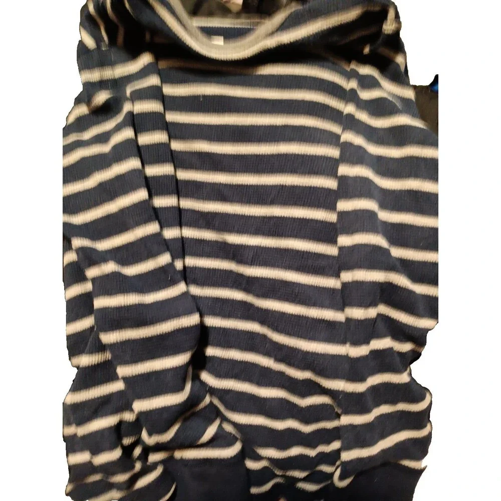 The Childrens Place Boys Thermal Shirt Size 7/8 Blue White Gray Striped Tee